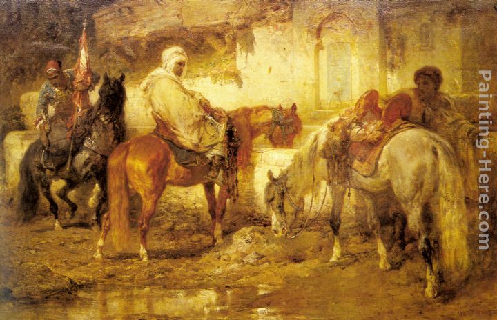 At the Watering Place painting - Adolf Schreyer At the Watering Place art painting